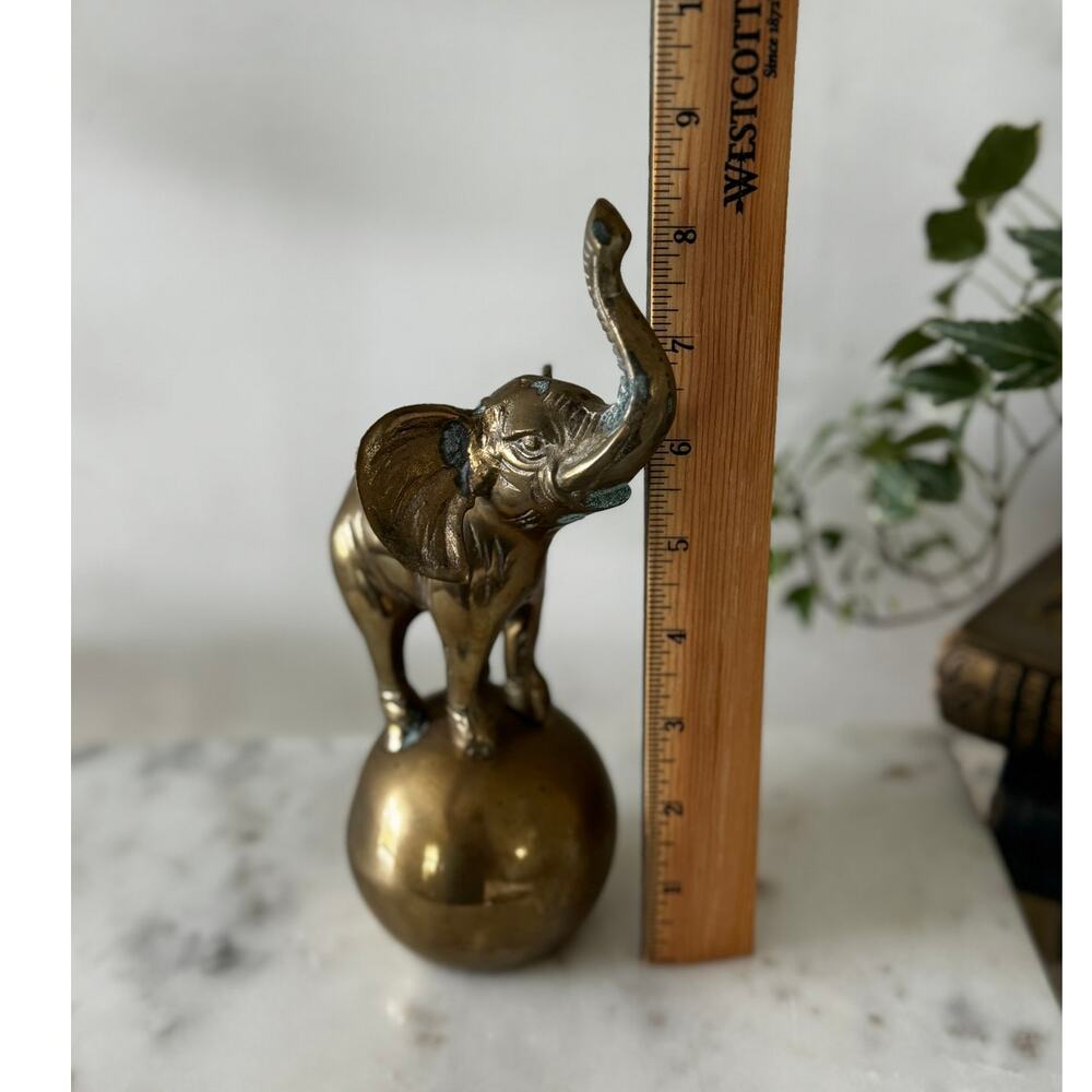 Vintage Brass Elephant on Ball Statue Mid Century Safari Decor - Picture 8 of 8